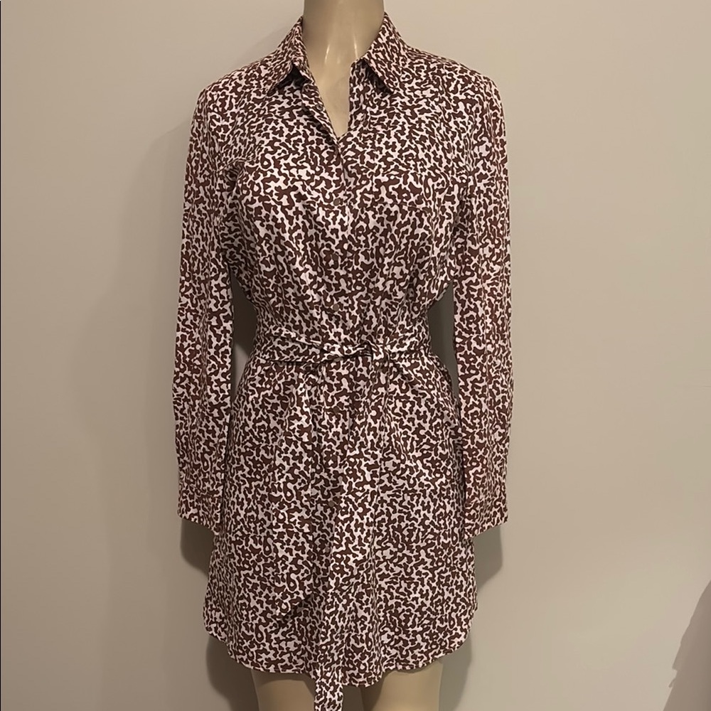 Diane By Diane Von Furstenberg Shirt Dress Abstract Print Brown size 6 - Picture 2 of 9